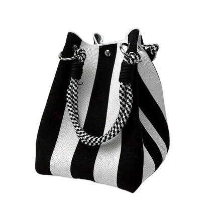 Mini Knit Striped Bucket Tote Bag for Women Summer Handbag