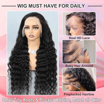 Women's Deep Wave HD Lace Front Human Hair Wig 200% Density
