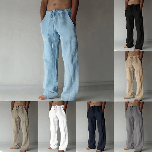 Men's Linen Cotton Wide Leg Casual Pants