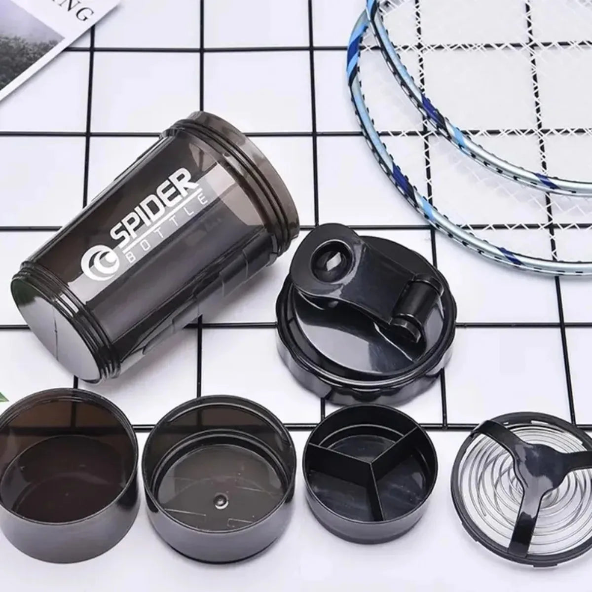 16 Oz Leak Proof Protein Shaker Bottle with Storage Cups