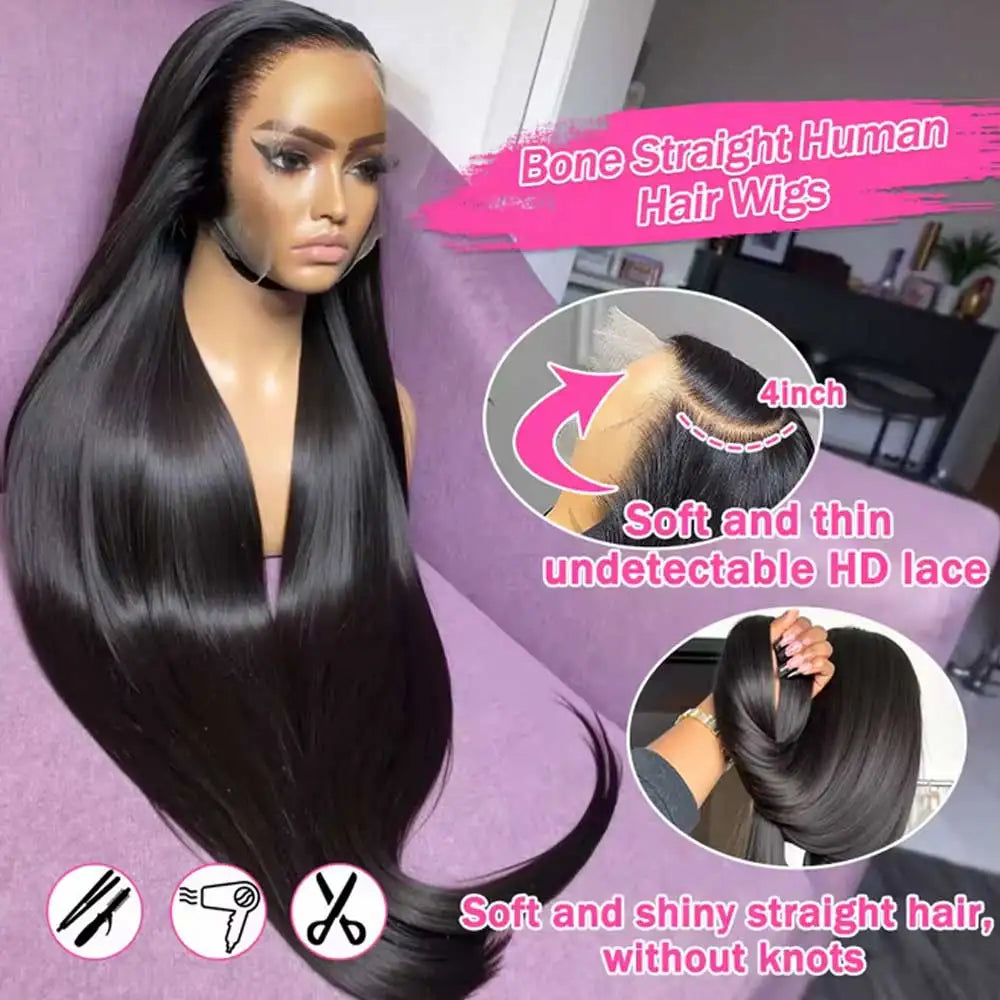 Women's 40 to 42 Inch Bone Straight HD Lace Front Human Hair Wig