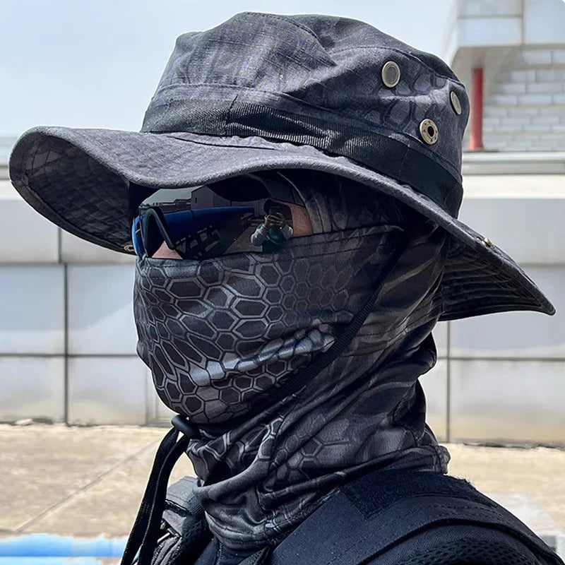 2 Piece Men's Wide Brim Boonie Hat and Balaclava Set