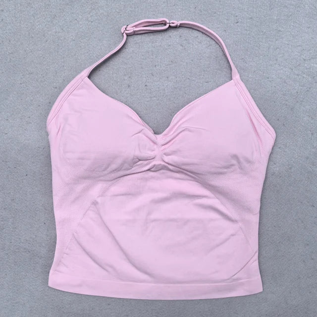 Women's Backless Strappy Workout Tank Top with Built In Bra