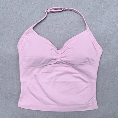 Women's Backless Strappy Workout Tank Top with Built In Bra