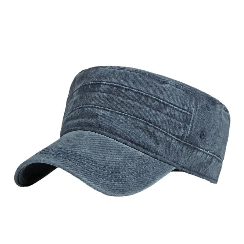 Unisex Washed Cotton Short Brim Military Cap