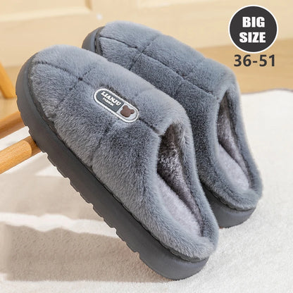 Big Size 50–51 Warm Winter Slippers for Men & Women Non Slip Home Shoes