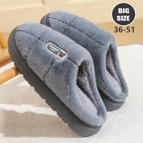 Big Size 50–51 Warm Winter Slippers for Men & Women Non Slip Home Shoes