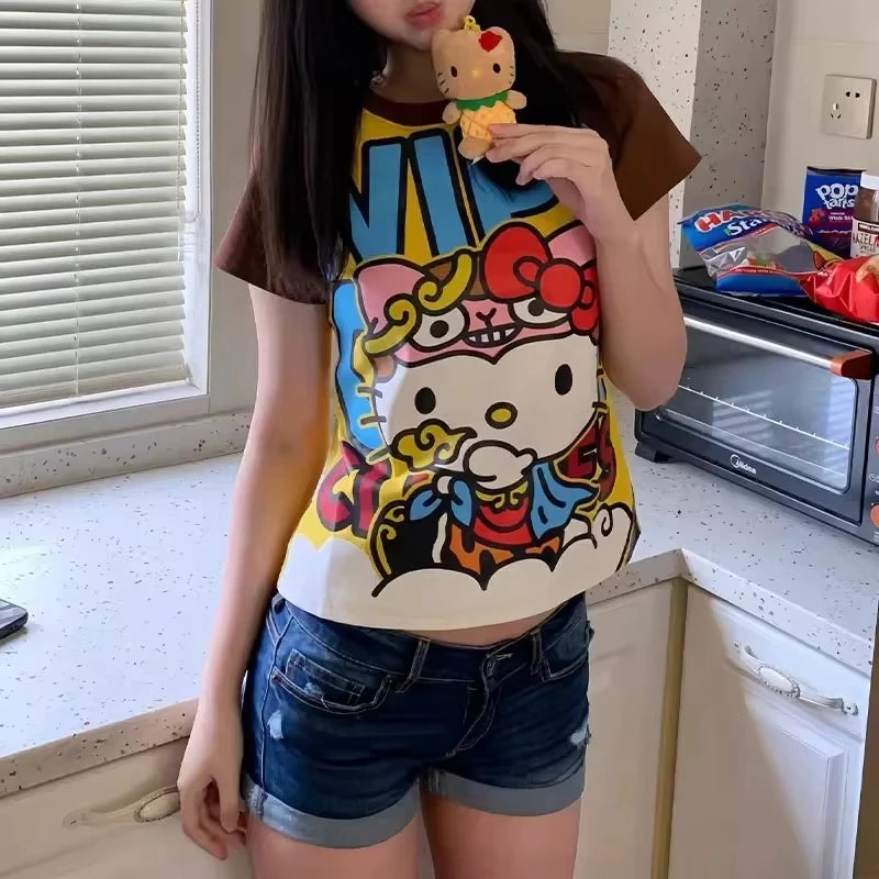 Women's Hello Kitty Y2K Short Sleeve Crop T Shirt