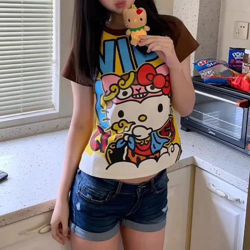 Women's Hello Kitty Y2K Short Sleeve Crop T Shirt