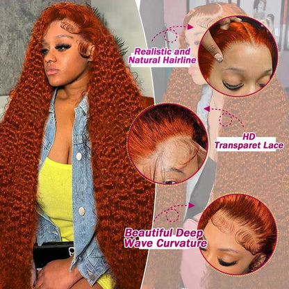 Women's 230 Density Orange Ginger Curly Human Hair Lace Front Wig