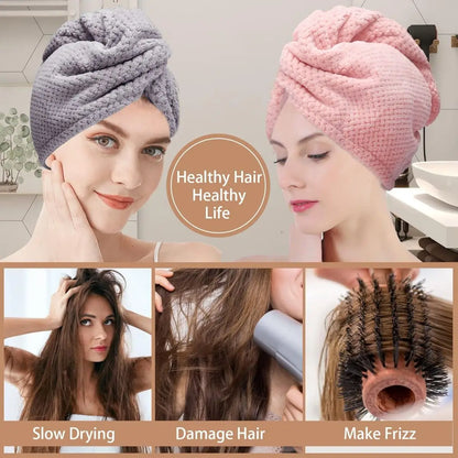 Absorbent Microfiber Hair Towel Wrap with Button for Women
