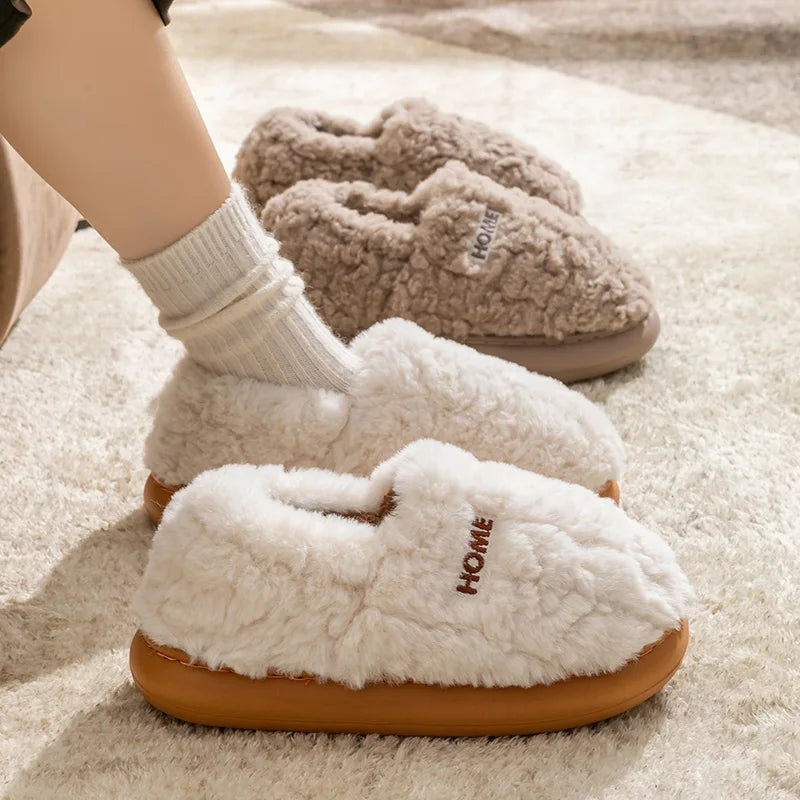Women's Winter Plush Cotton Slippers Warm Non Slip Home Shoes