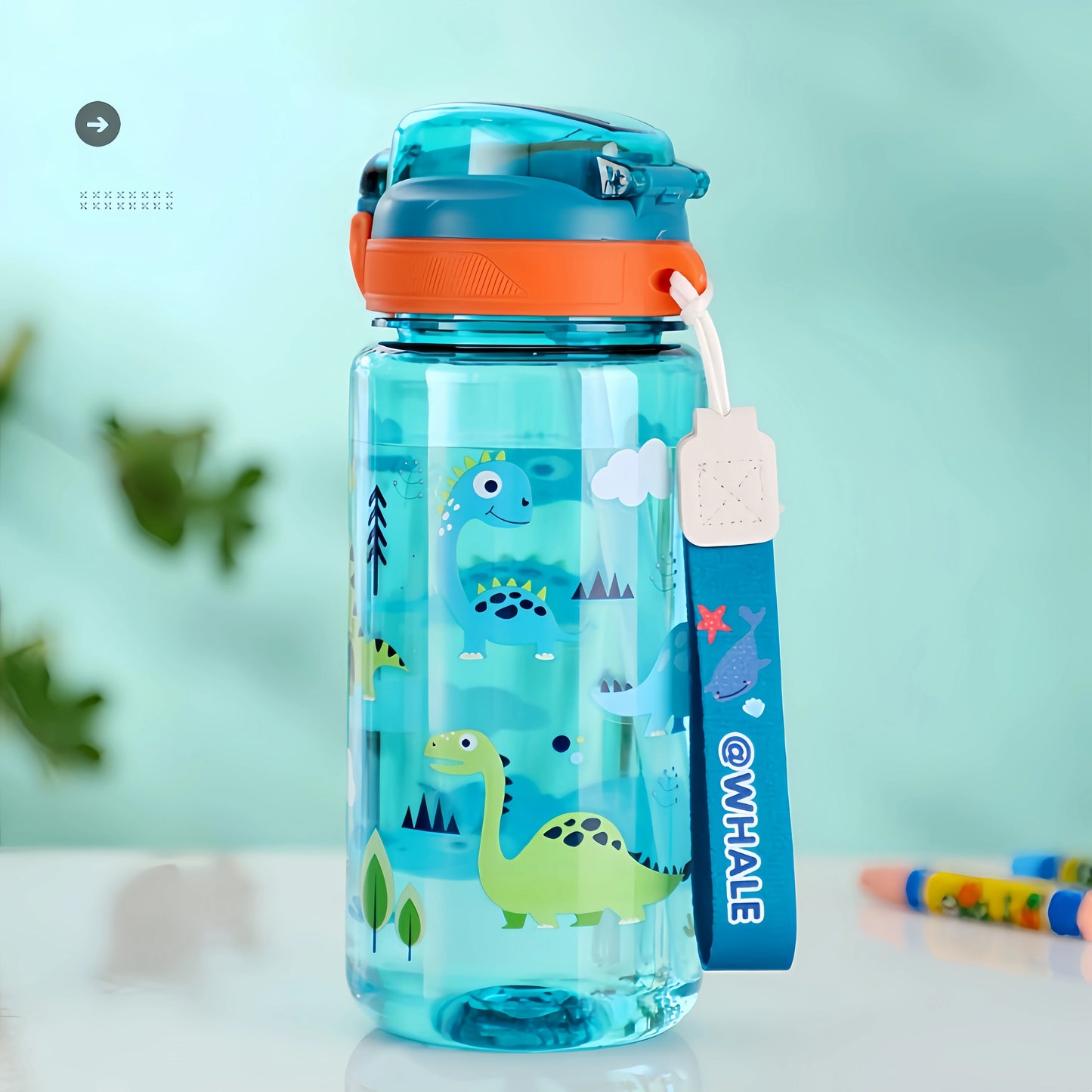600ml Leak Proof Dinosaur Kids Water Bottle with Straw