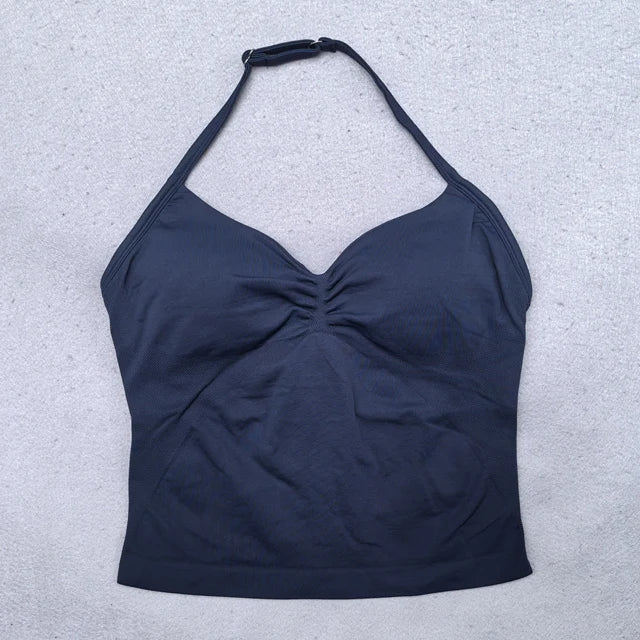 Women's Backless Strappy Workout Tank Top with Built In Bra