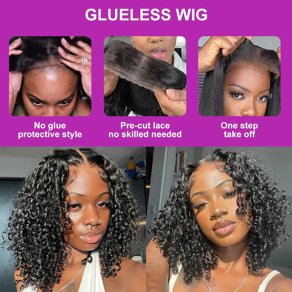Women's 250% Density Glueless Deep Wave Human Hair Lace Front Wig