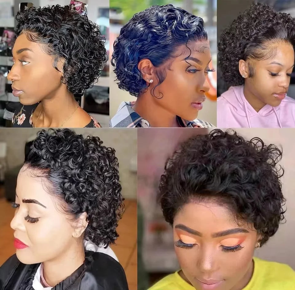 Women's Short Curly Pixie Cut Human Hair Lace Front Wig