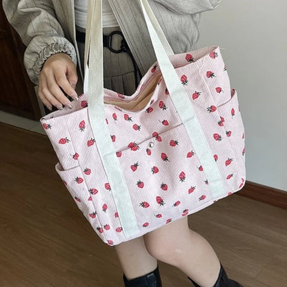 Women’s Printed Corduroy Shoulder Bag Casual Handbag