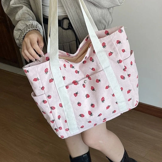Women’s Printed Corduroy Shoulder Bag Casual Handbag