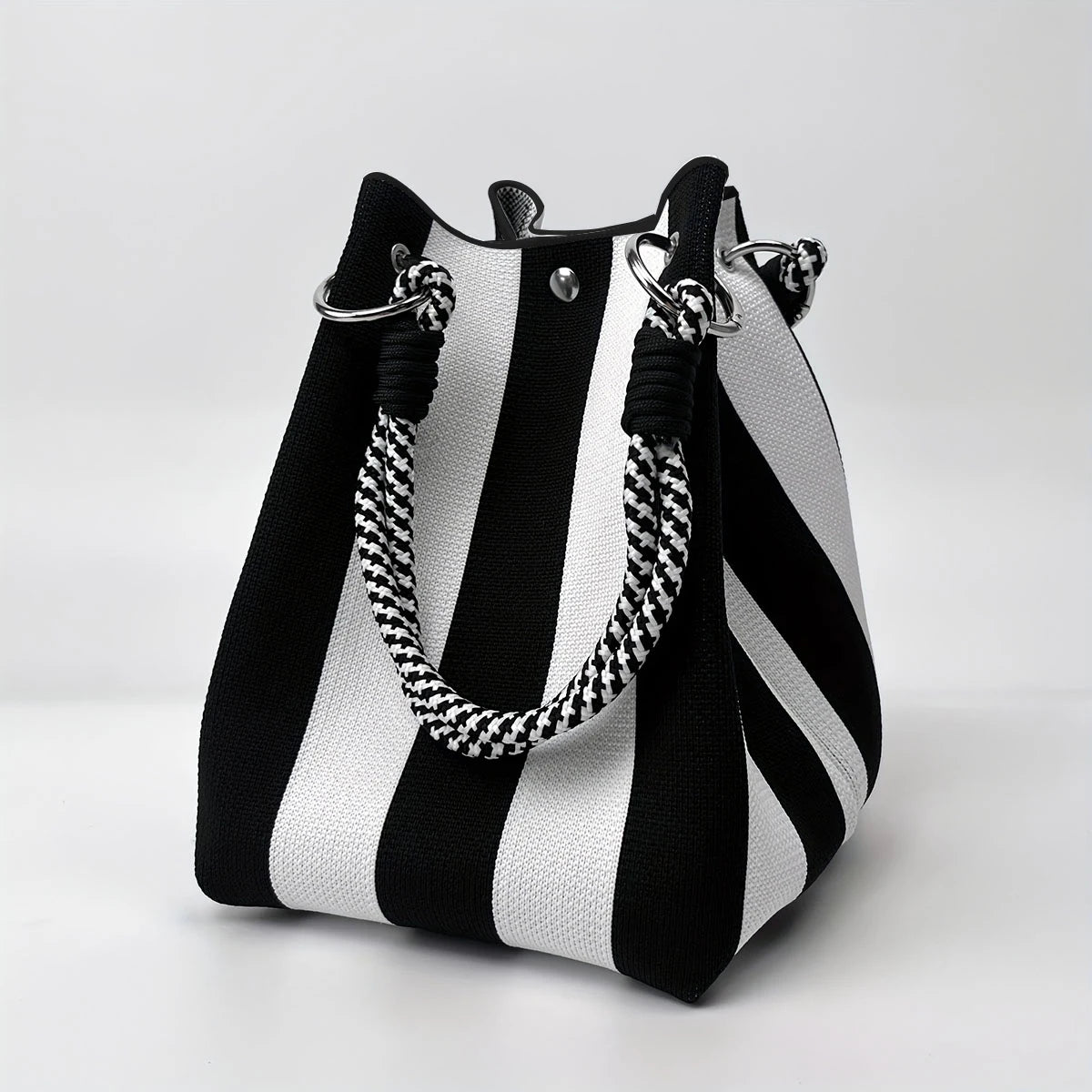 Multicolor Knitted Retro Bucket Bag Women’s Shoulder Handbag