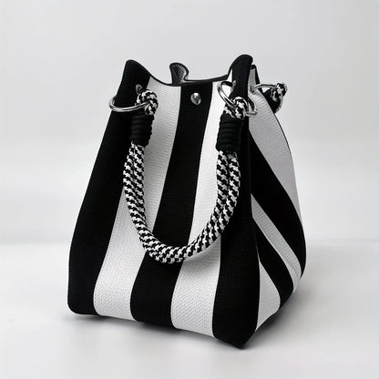Multicolor Knitted Retro Bucket Bag Women’s Shoulder Handbag