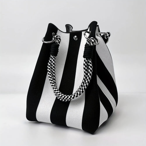 Multicolor Knitted Retro Bucket Bag Women’s Shoulder Handbag