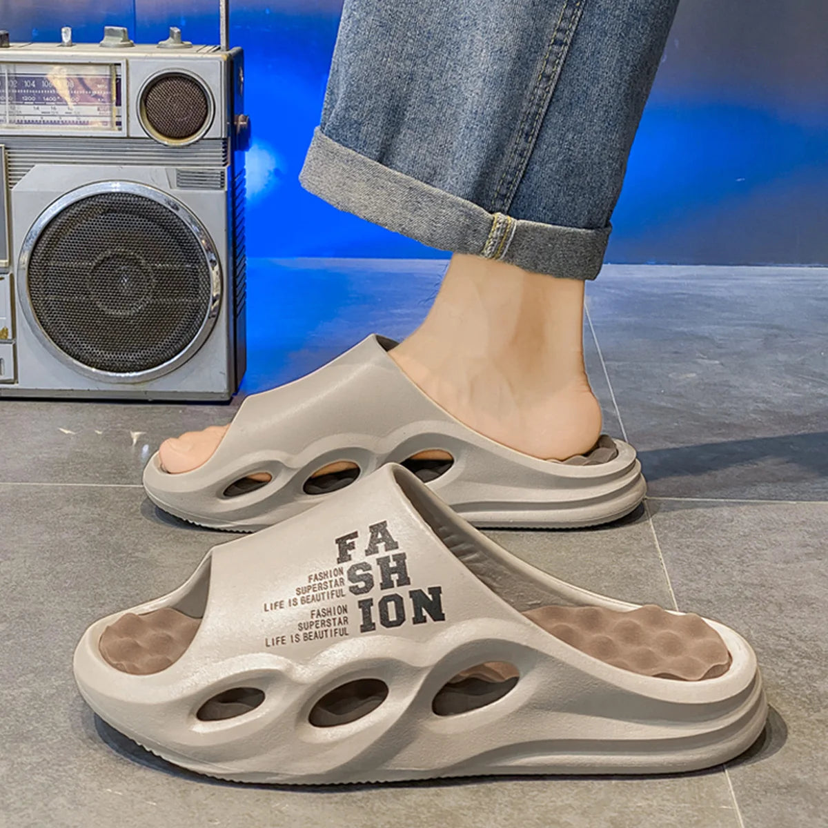 Men’s Massage Slides Thick Sole Non Slip Summer Beach Slippers