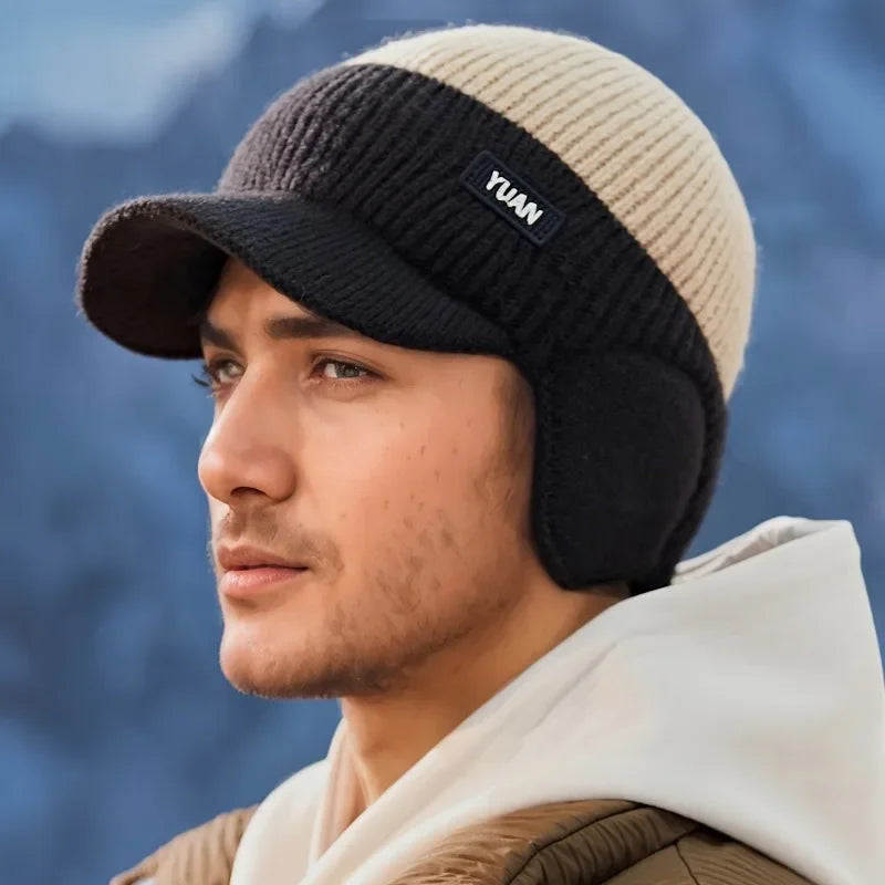 Unisex Dual Tone Knit Baseball Cap with Ear Protection