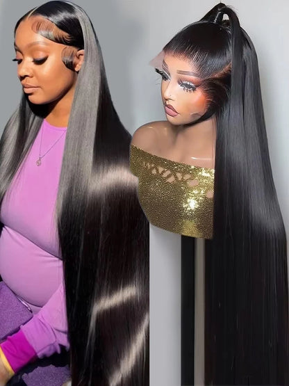 Women's 32 to 34 Inch 250% Density Peruvian Straight HD Lace Front Human Hair Wig