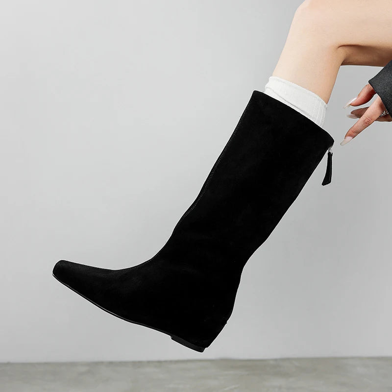 Women's Cow Suede Square Toe Knee High Western Boots