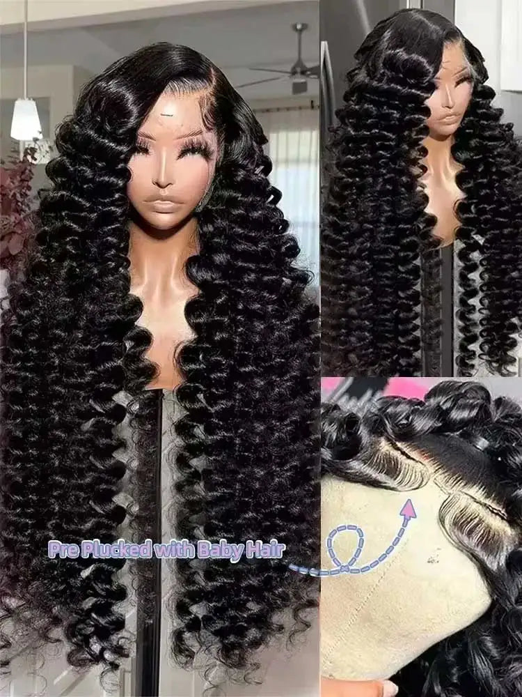 Women's 40 to 42 Inch 250% Density Loose Deep Wave HD Lace Front Human Hair Wig