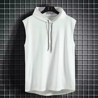 Men's Solid Color Sleeveless Hooded Tank Top