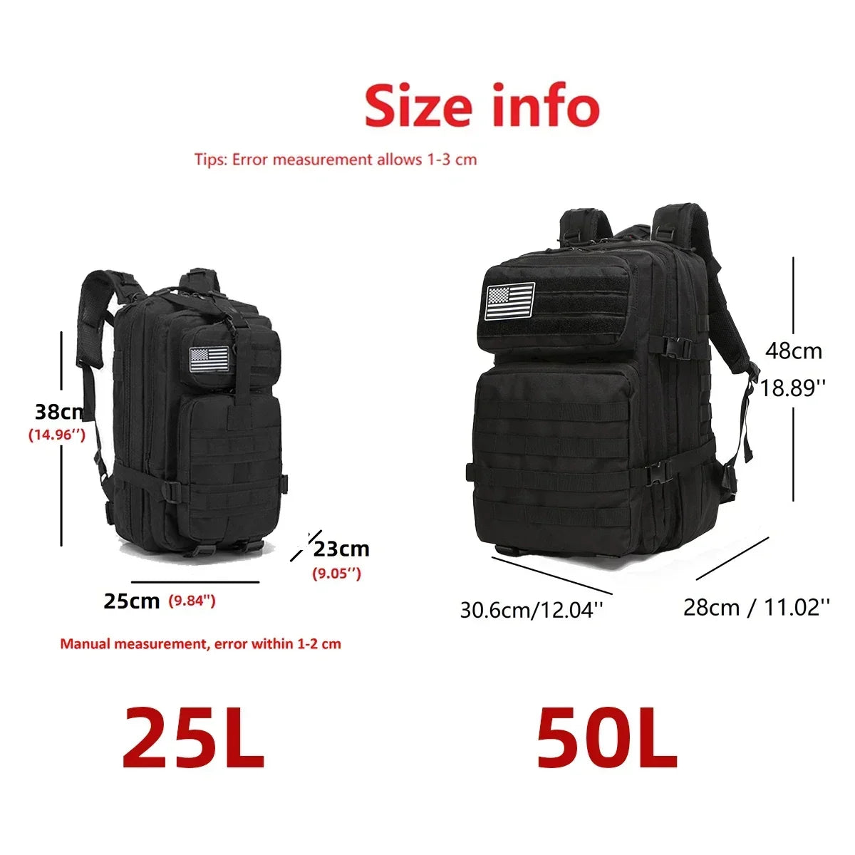 25L or 50L MOLLE Tactical Hiking Backpack