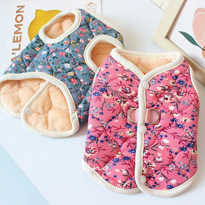 Floral Fleece Dog Vest for Small Dogs Winter Pet Coat