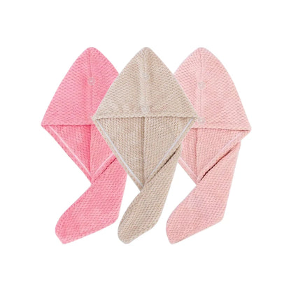 Absorbent Microfiber Hair Towel Wrap with Button for Women
