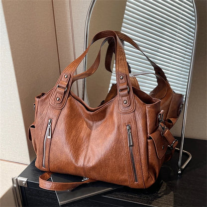 Women’s PU Leather Colorblock Crossbody Shoulder Bag with Compartments