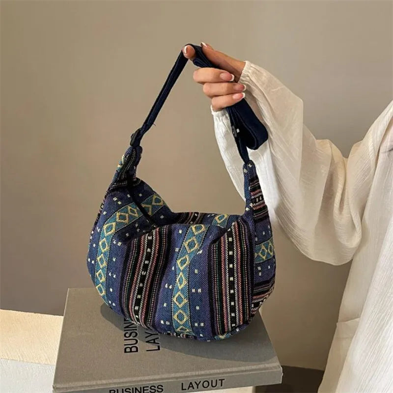 Tribal Striped Foldable Crossbody Bag with Zipper for Women