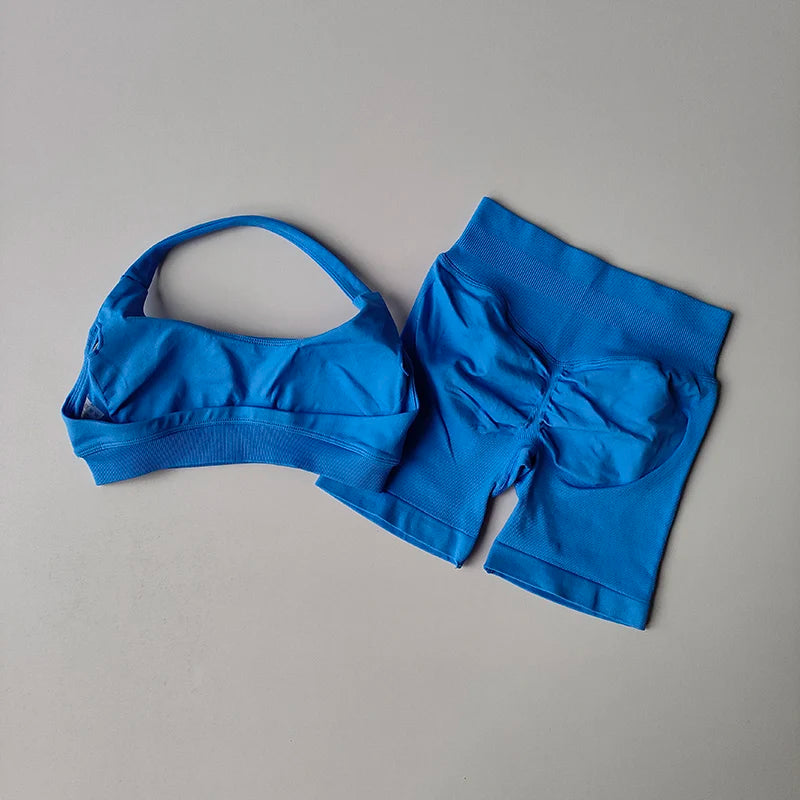 Women's Halter Sports Bra and High Waist Yoga Shorts Set