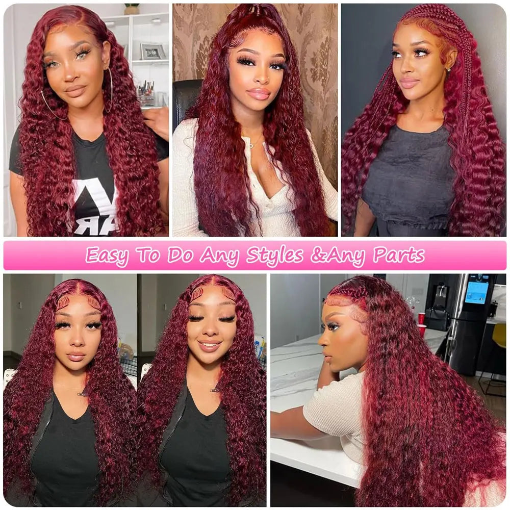 30 Inch Burgundy Deep Wave HD Lace Front Human Hair Wig