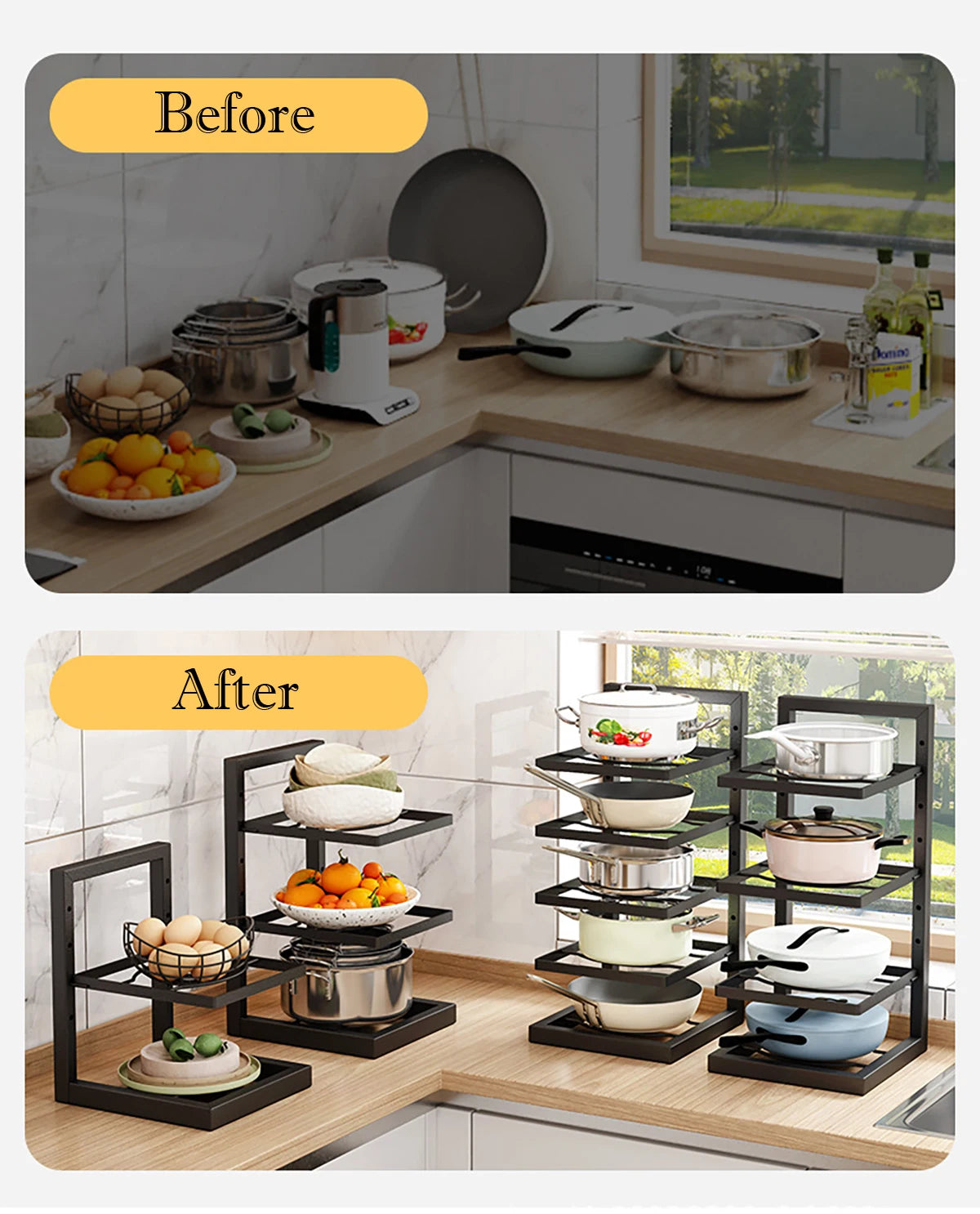 Adjustable Stainless Steel Pot and Pan Organizer Rack