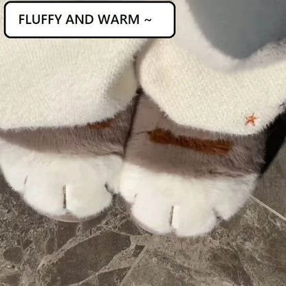 Cute Kitty Claw Furry Slippers for Women Warm Non Slip Home Shoes