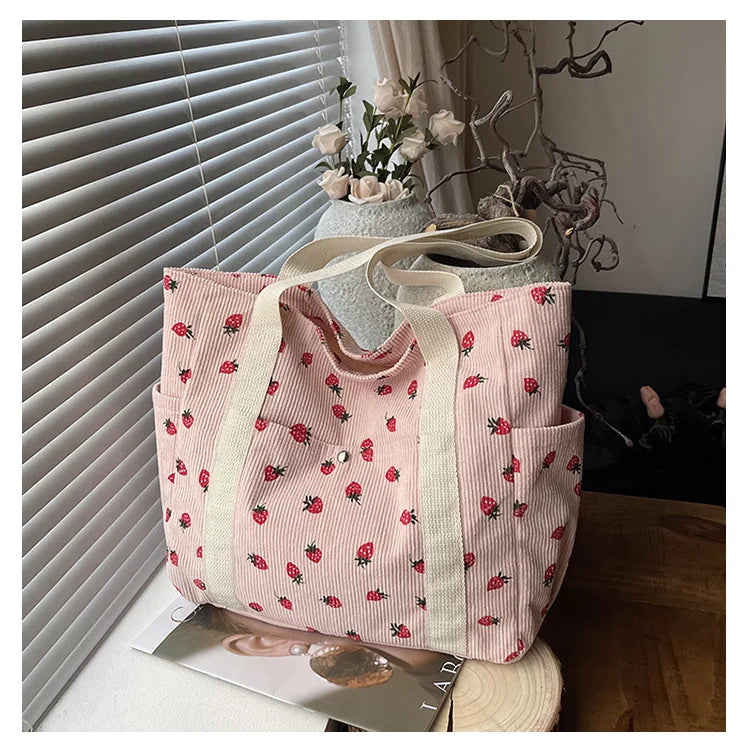 Women’s Printed Corduroy Shoulder Bag Casual Handbag