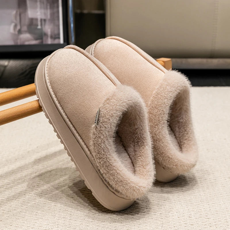 Fluffy Winter Slippers with Fur Lining Thick Sole for Men & Women