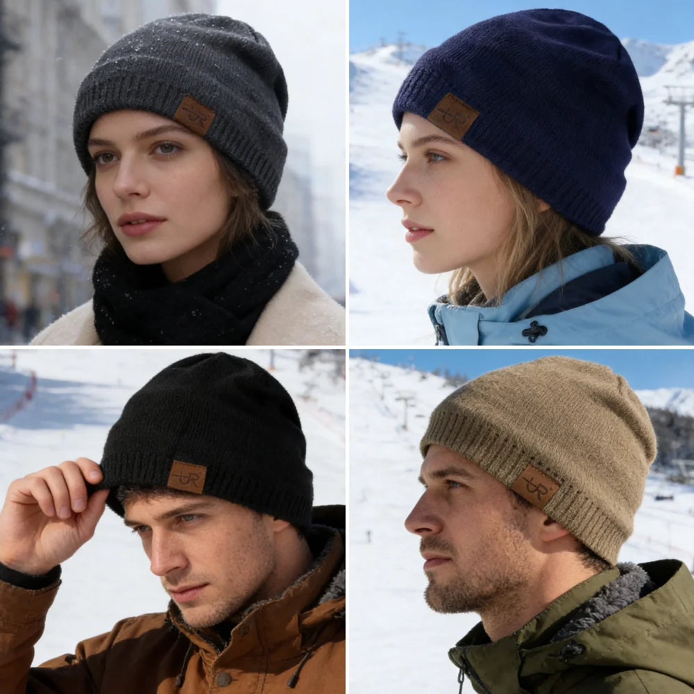Unisex Warm Knitted Beanie with Fur Lining for Men & Women