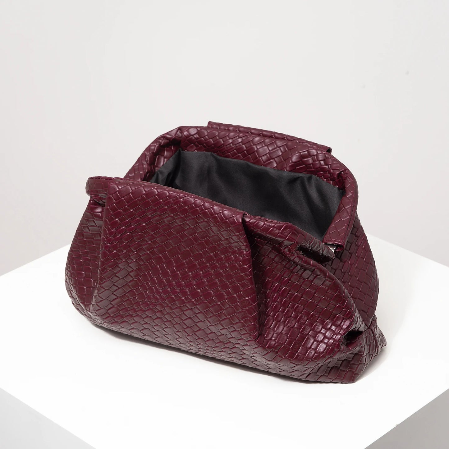 Vintage Burgundy Woven Clutch Bag for Women Large Capacity Purse