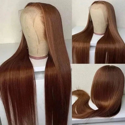 34 Inch Chocolate Brown Bone Straight 13x4 HD Lace Human Hair Wig 250% Density