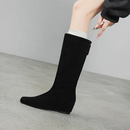 Women's Cow Suede Square Toe Knee High Western Boots