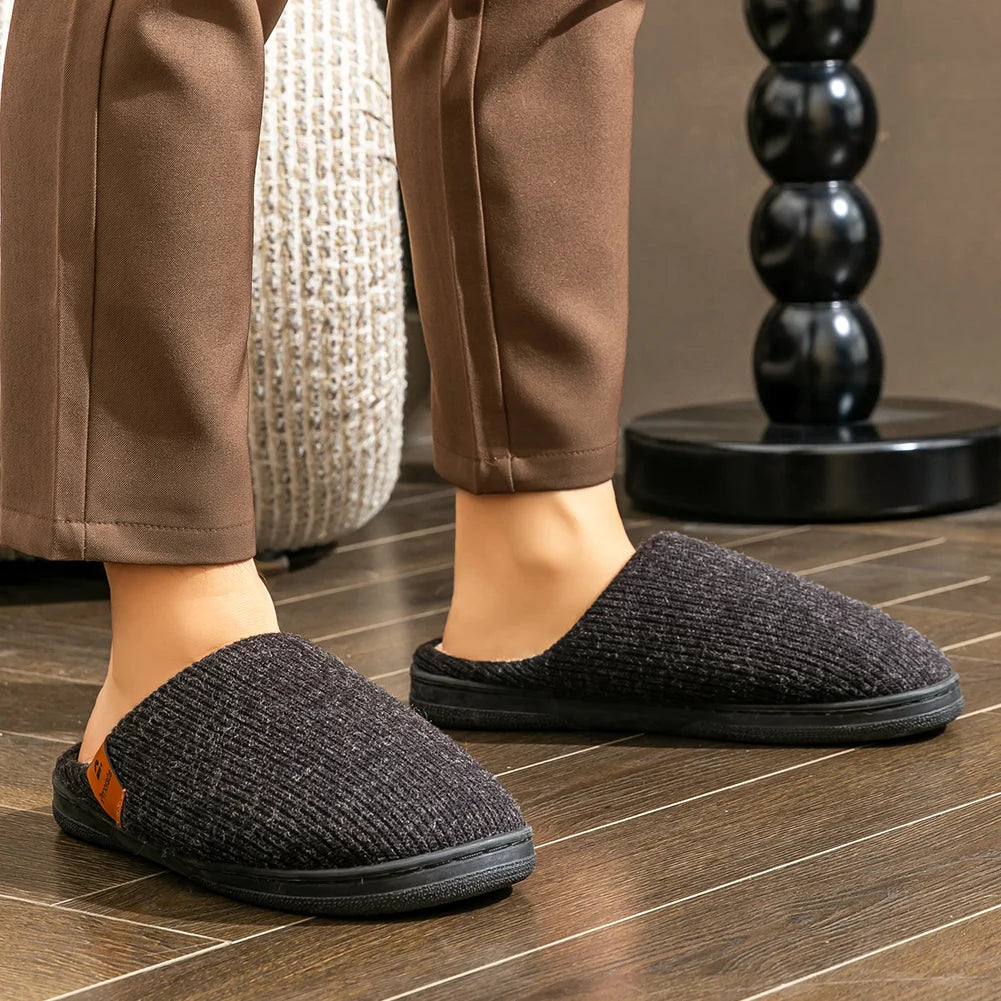 Men’s Winter Memory Foam Knitted Slippers Non Slip TPR Sole