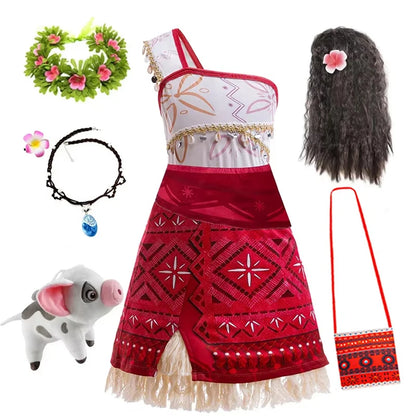 Girls Moana 2 Princess Costume Dress with Necklace