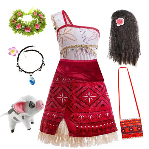 Girls Moana 2 Princess Costume Dress with Necklace
