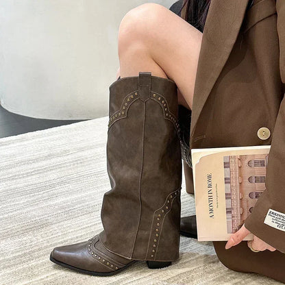 Women's Retro Square Heel Cowgirl Boots